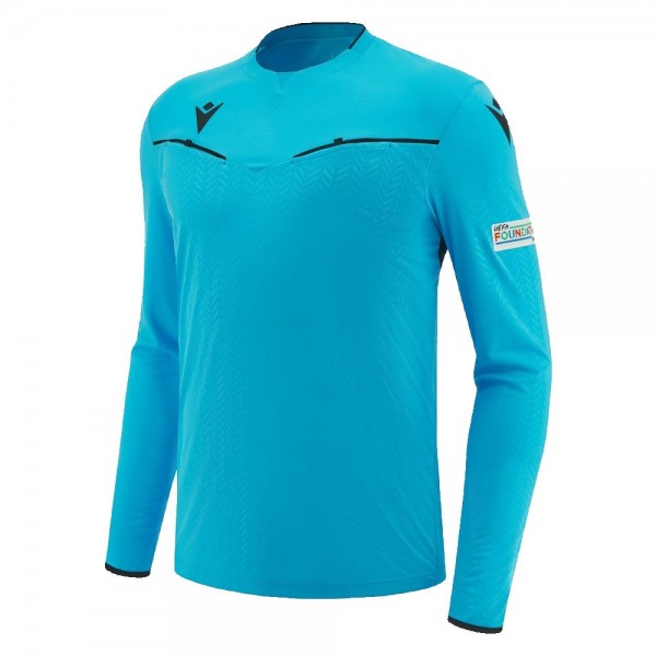 Macron UEFA 2023/25 Mens Referee Long Sleeve Shirt Jersey Neon Blue
