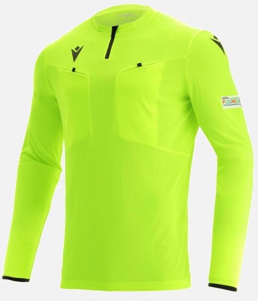 Macron Football Soccer UEFA 2021 Mens Referee Long Sleeve Shirt Jersey Neon Yell