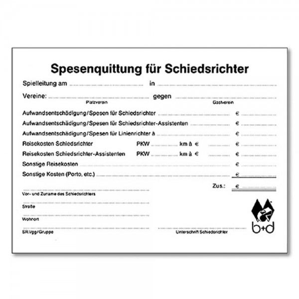 B+D Schiedsrichter Spesenquittungsblock - Deutsch 40 Blatt